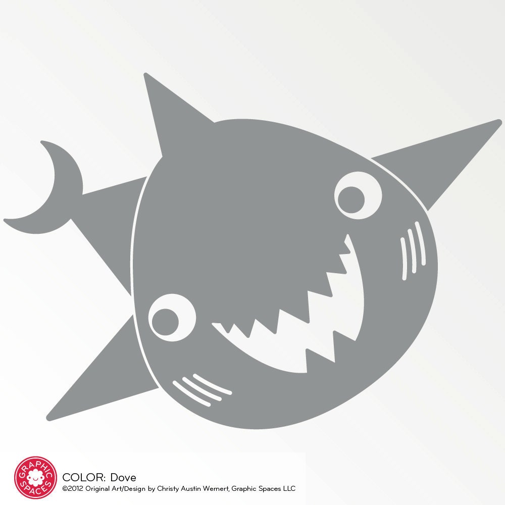 Happy Shark Wall Decal Art Baby Kids Bathroom Decor