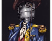 Robot Captain - Art Print - Original on Scratchboard