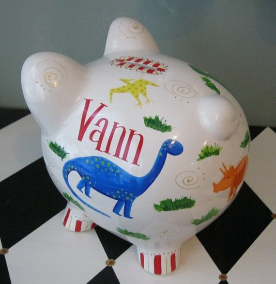 Dinosaur Personalized Piggy Bank by PreppyPiggy on Etsy
