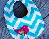 Aqua and white chevron stripe baby girl bib