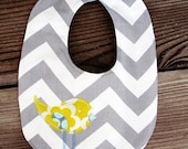 Grey with citron chevron stripe baby boy bib