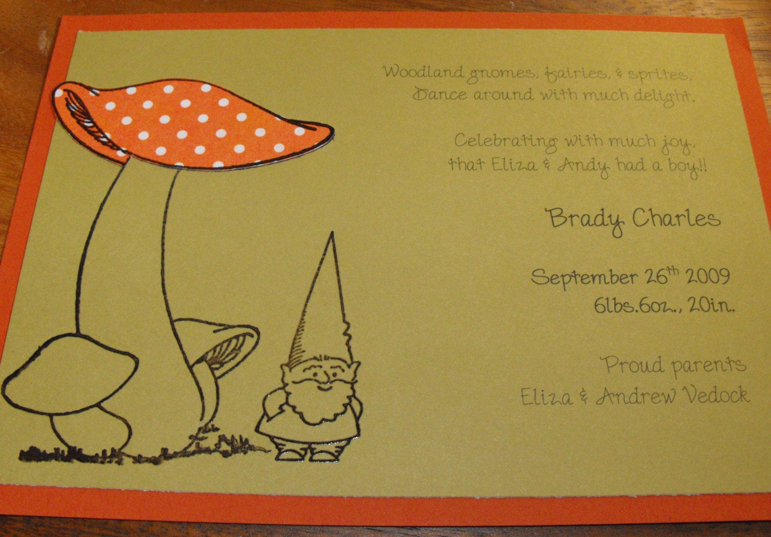 Garden gnome birth announcement