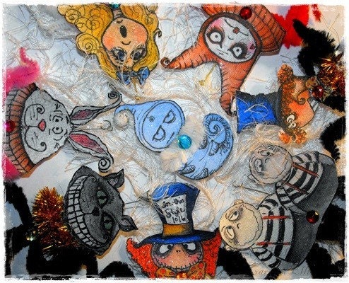 ALice In wonderland  Feather Tree Chenille OOAK ornaments as featured in Celebrate 365 magazine