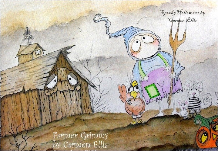 Farmer Grimmy Halloween fall Print by Carmen Ellis of Spooky Hollow 8 by 10