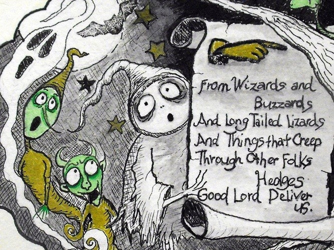 Cornish Litany Grim Reaper Post Card Print by Carmen Ellis