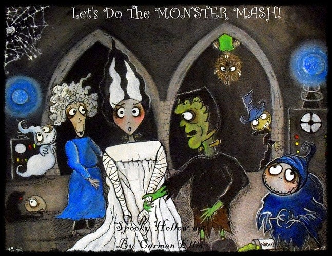 OOAK New Halloween Painting Monster Mash it is a grave yard SMASH