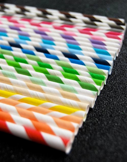 25 Assorted Striped Paper Straws and PDF Printable Party Flags