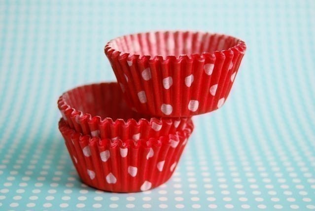 Mini Cupcake Liners 50 Red polka dot baking cups