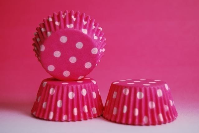Mini Cupcake Liners 50 Hot Pink and White Polka Dot Baking Cups