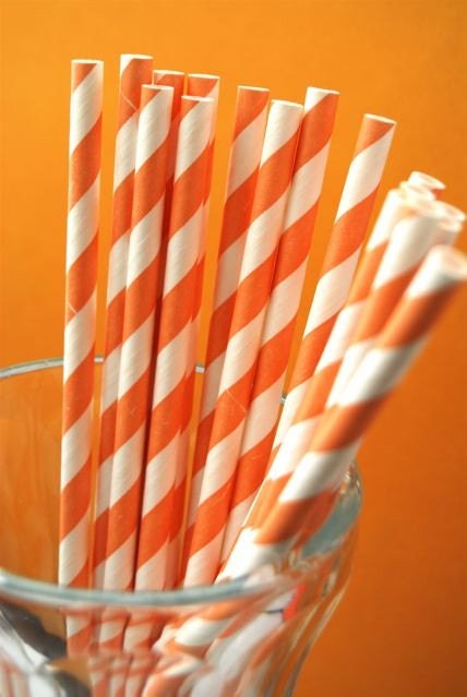 Pale Orange Striped Paper Straws and PDF Printable Party Flags