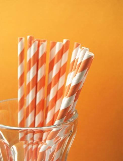 Pale Orange Striped Paper Straws and PDF Printable Party Flags