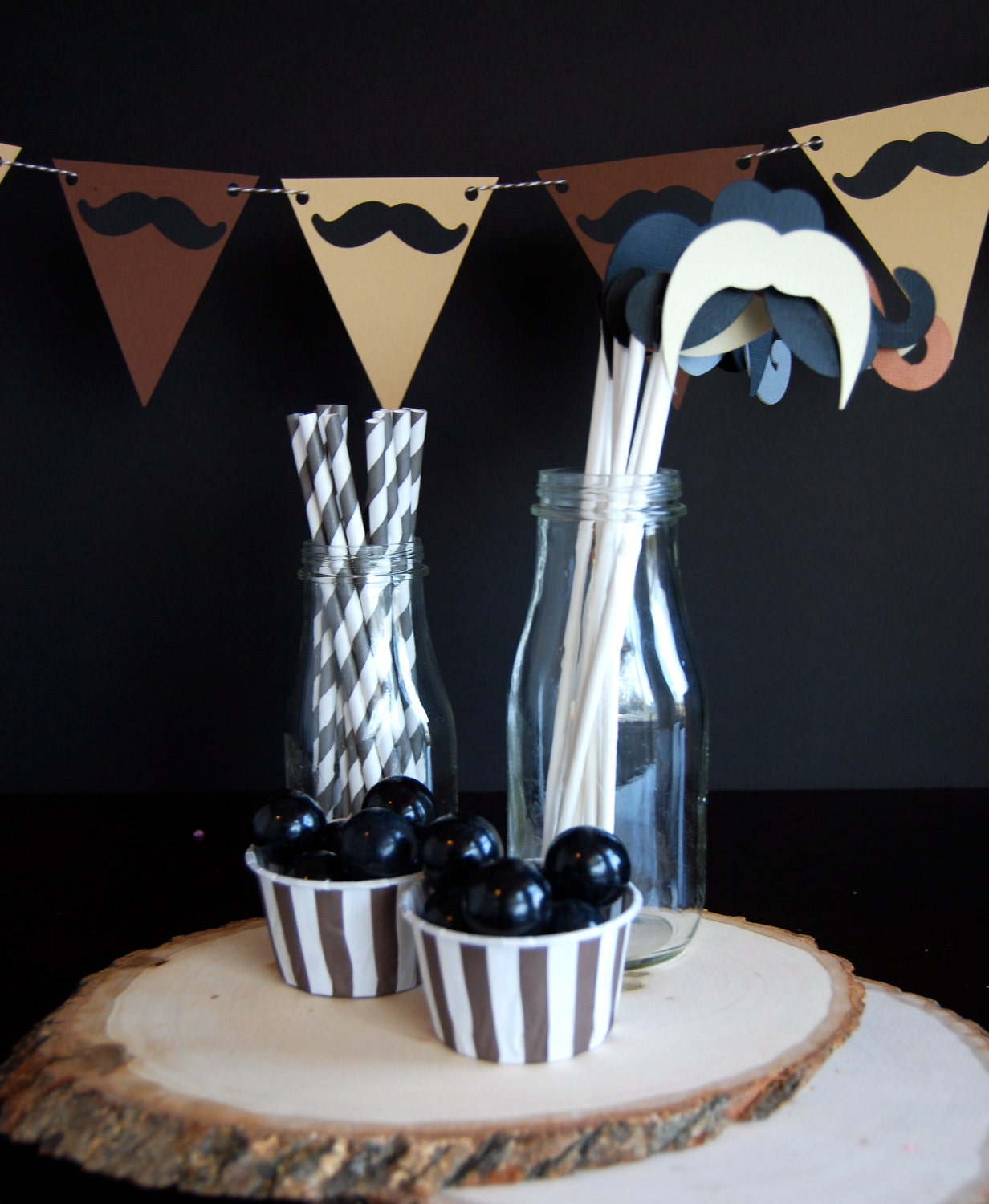 Mustache Party Banner in Gray and Baby Blue