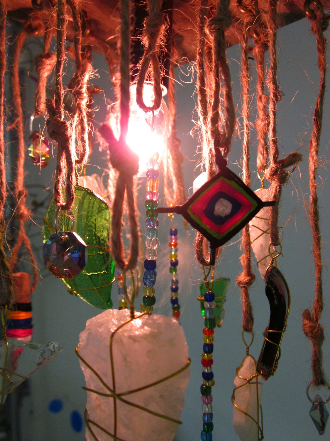 Hanging Found Object Boho Lamp