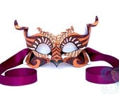 Copper and Burgundy Venetian leather Owl mask
