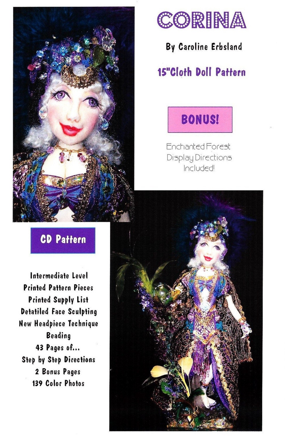 Corina 15 inch Cloth DOLL CD PATTERN Designed By Caroline Erbsland Signed