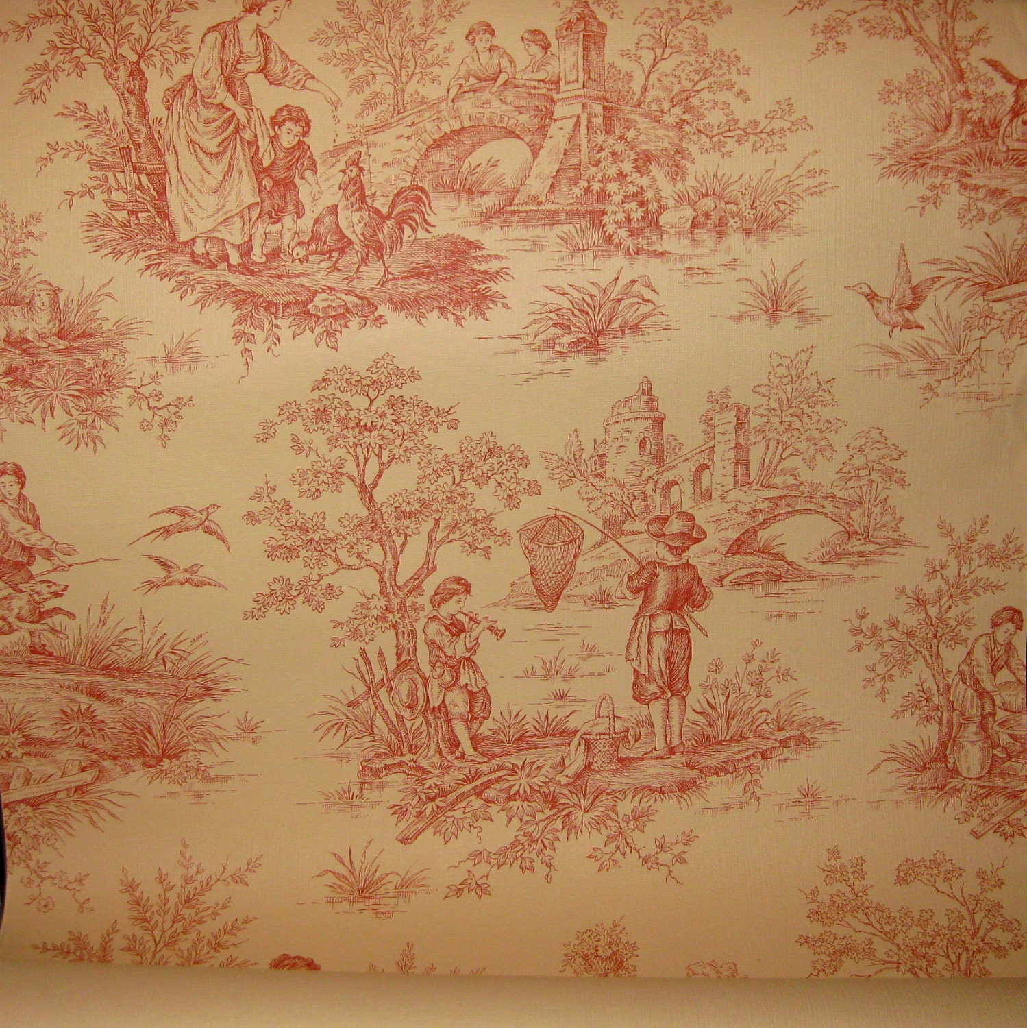 Vintage Toile Wallpaper Two Yards by VintageHaven on Etsy