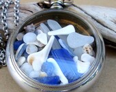 Time at Sea Cobalt Blue and White Sea Glass Necklace