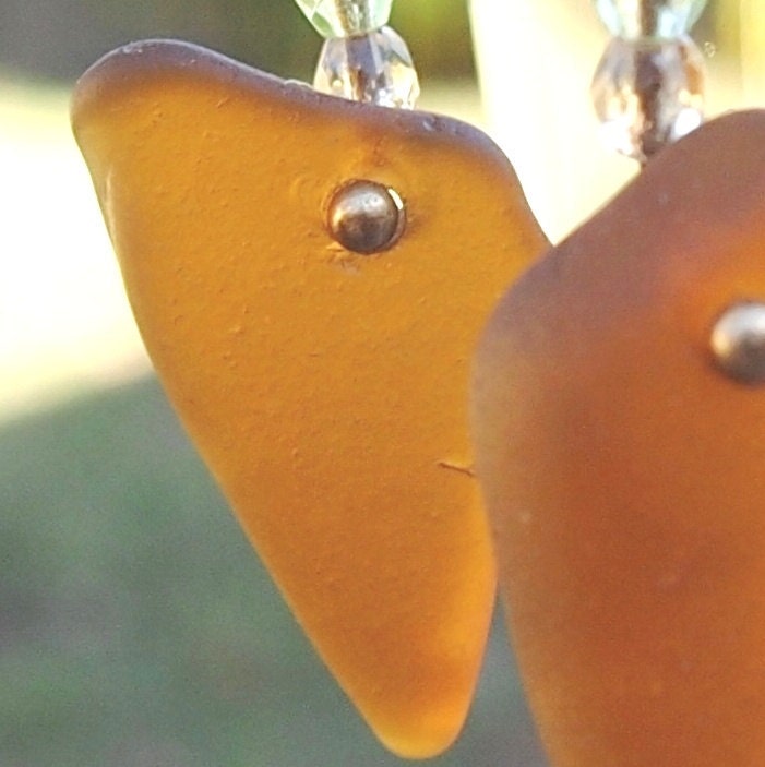 Amber Sea Glass Earrings