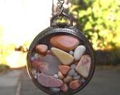 Sea Glass Pocket Watch Pendant Antique 14K Gold Filled Pink Passion