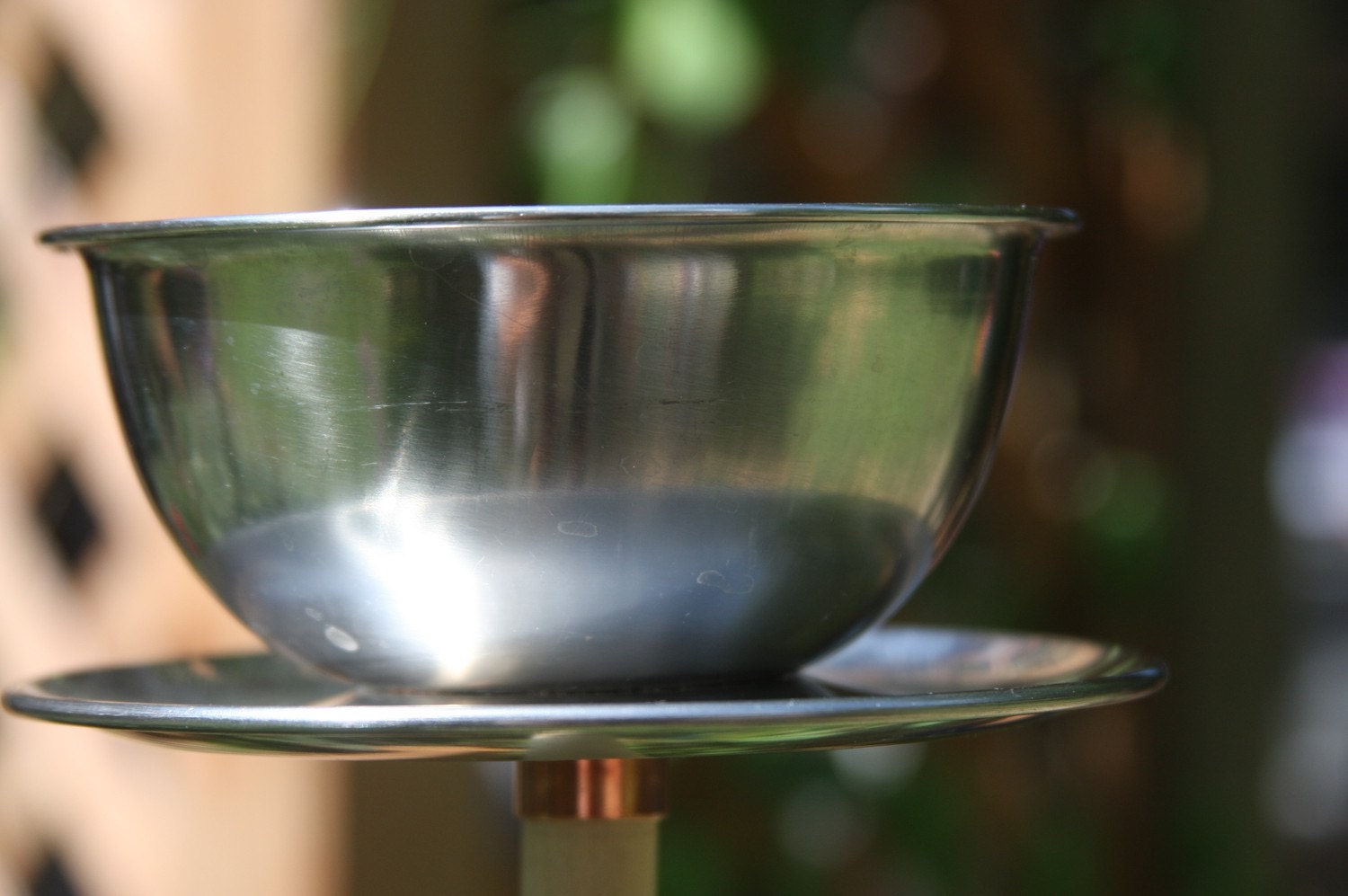 Aluminum Bowl Repurposed into a Whimsical Bird Feeder