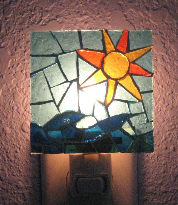 Sun and Water Glass Mosaic Night Light by WaveOfColorMosaics