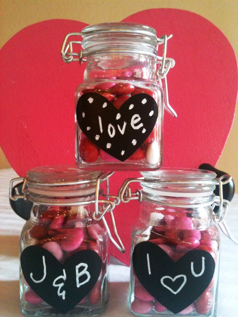 24 Teenie Heart Chalkboard Labels - DIY Chalkboard Heart Valentines Day, Candy Jars, Wedding Favors,