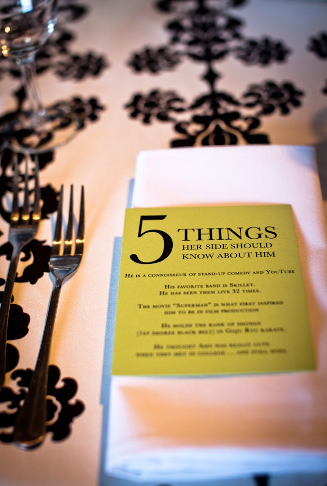 Wedding Reception Cards - Five Things About Him and Her