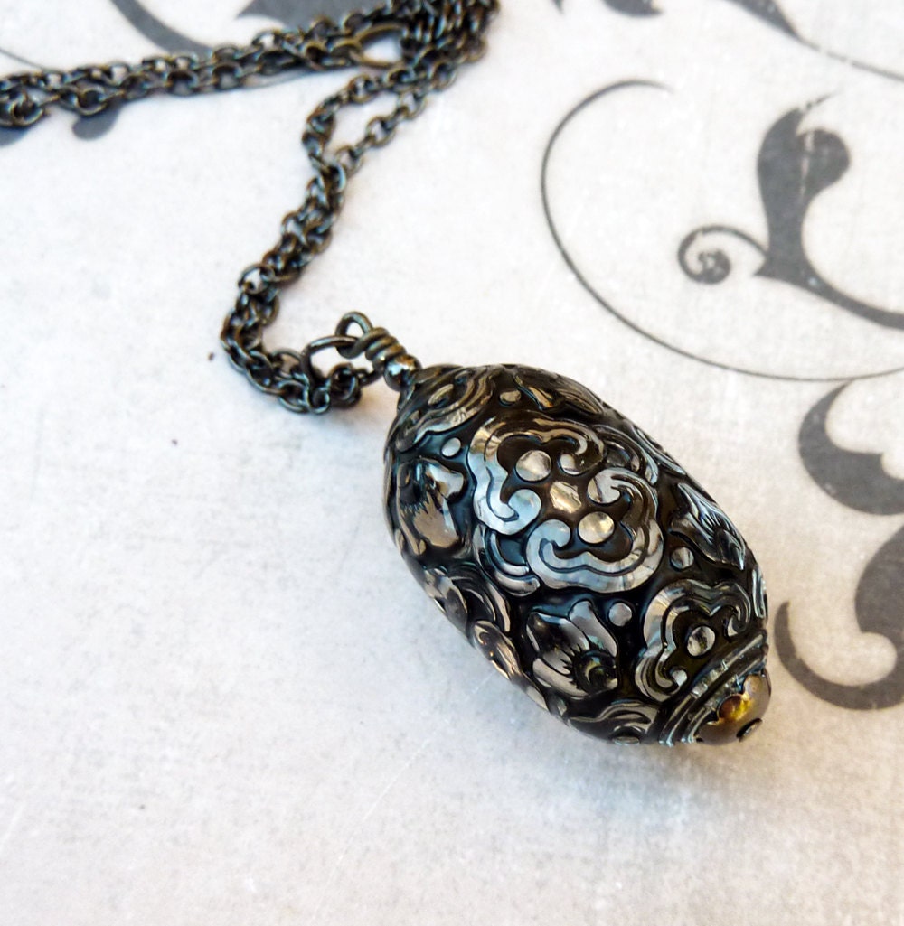 Valentine Sale - 13% off all items Black Lace Barrel Pendant