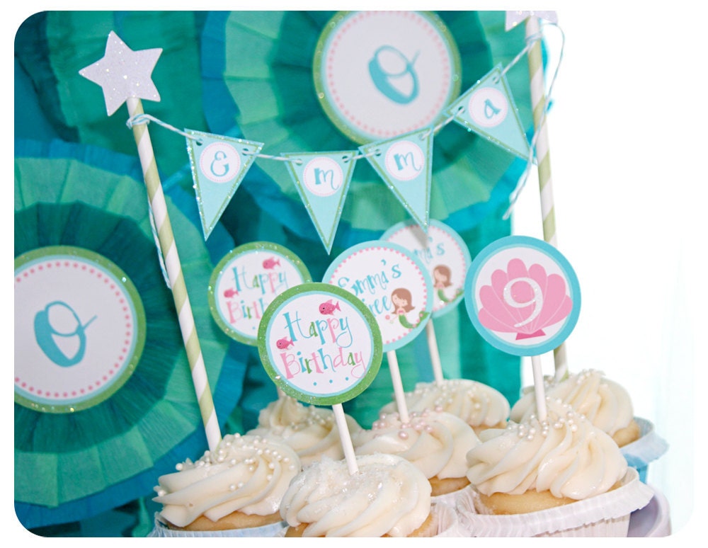 Mermaid Under The Sea Soiree Party Cupake Toppers Set of 12
