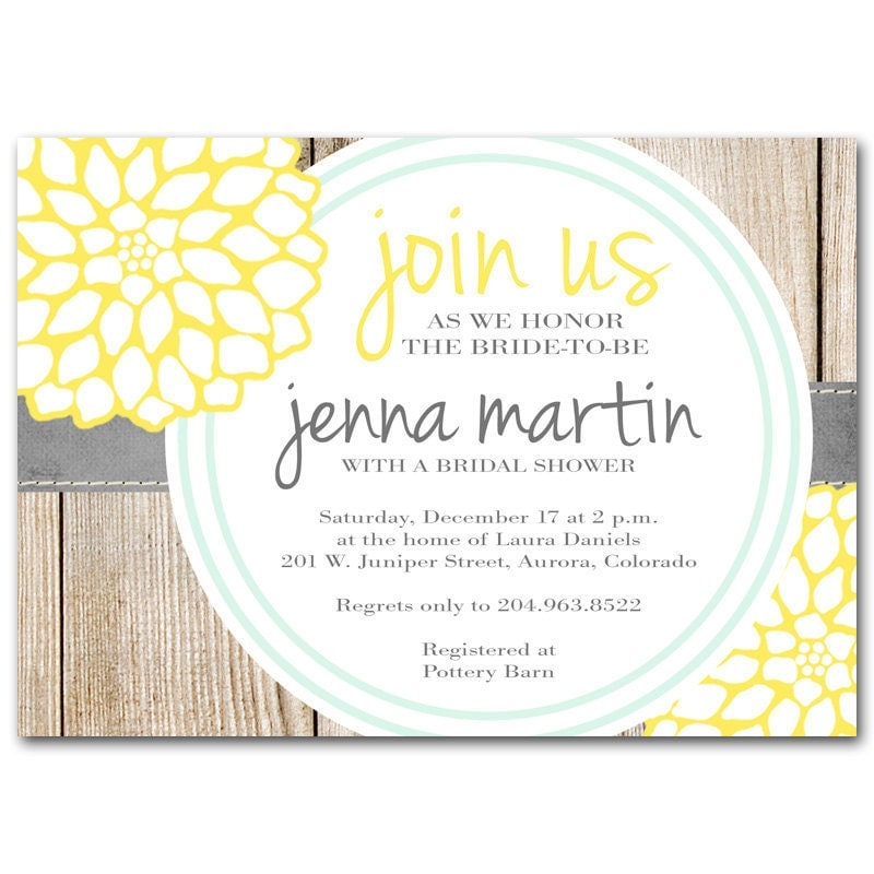 Bridal shower invitations yellow and gray