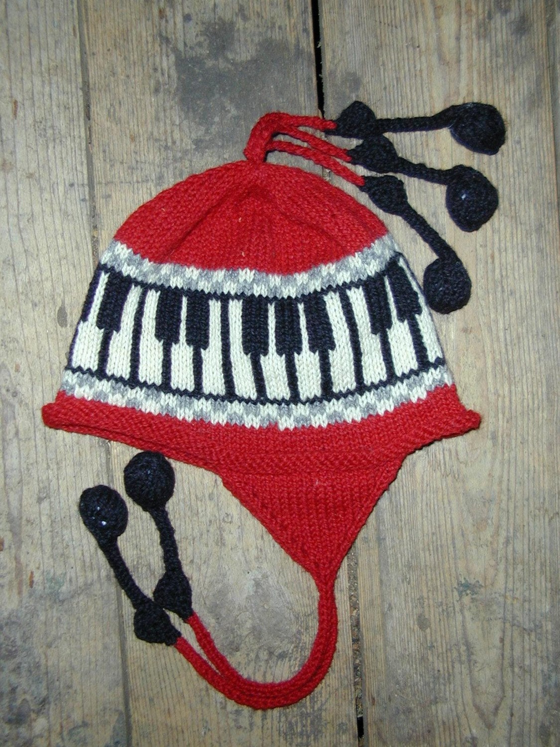 Red Adult Piano Earflap Hat, Medium