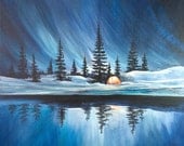 Tent in the Snow under Northern Lights 8x10 Print