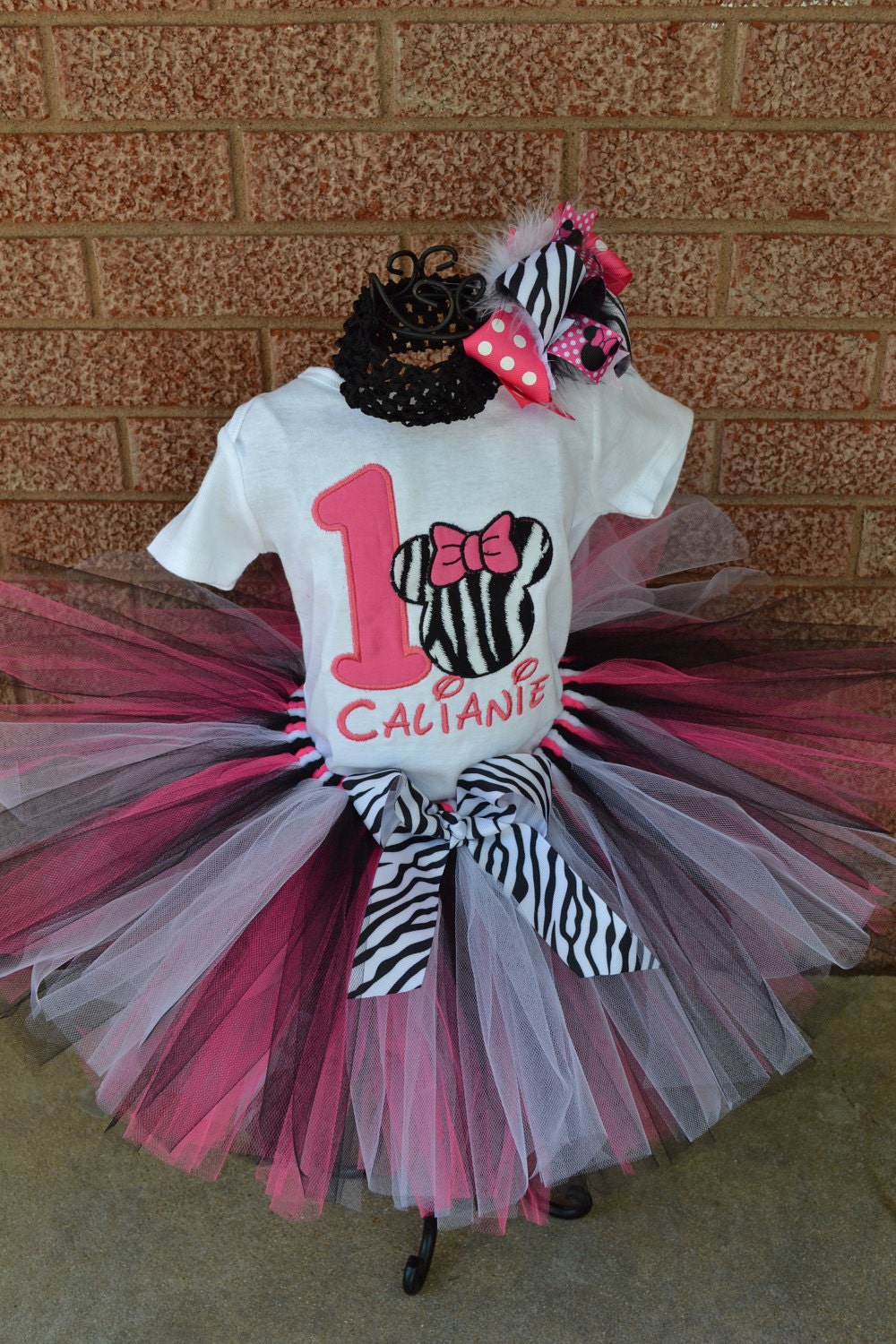 Minnie Mouse number and zebra Tutu Set----Infant on p--- Great for Birthdays, or Photography