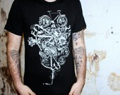 Steampunk Art Bike Print Bicycle Machine Short Sleeved American Apparel Black TShirt clock gears Cogs