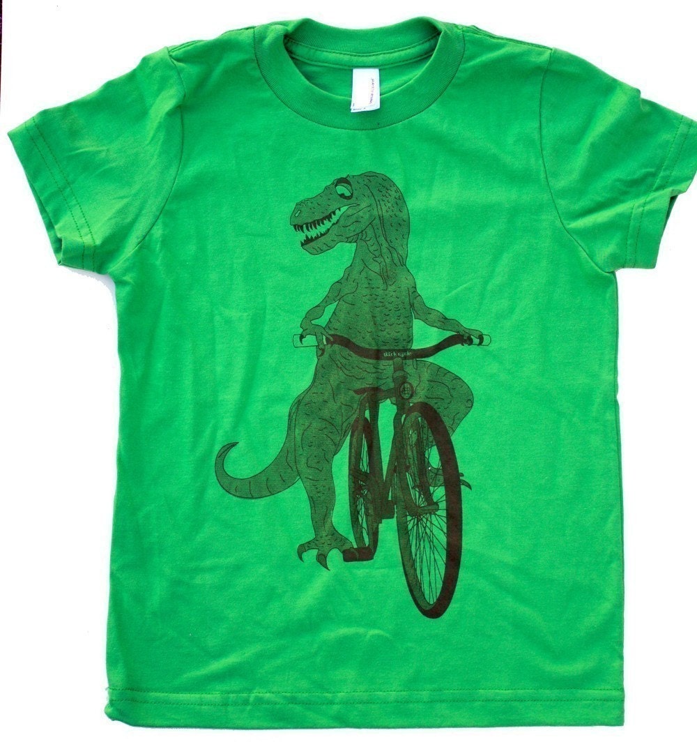 Dinosaur on a Bicycle - Grass Green Short Sleeve T-Shirt - American Apparel - Complimentary Shipping - Available in 2T, 4T, 6T, 8, 10, 12