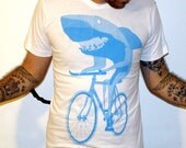 Mens BICYCLE shark Shirt - American Apparel White T-Shirt -  (Custom colors and sizes)