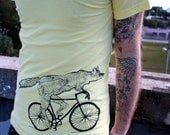 Mens FOX on a BICYCLE american apparel T Shirt XS S M L xl and xxl (Lemon Yellow, custom colors available) Complimentary Shipping