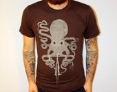 Octopus on a Bike - American Apparel - Brown - TShirt - Complimentary Shipping - Available in XS, S, M, L, XL and XXL