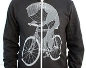 Whale on a Bike - Zip Up Hoodie Jacket  - American Apparel Sweatshirt - Available in sizes xs, s, m, l, and xl