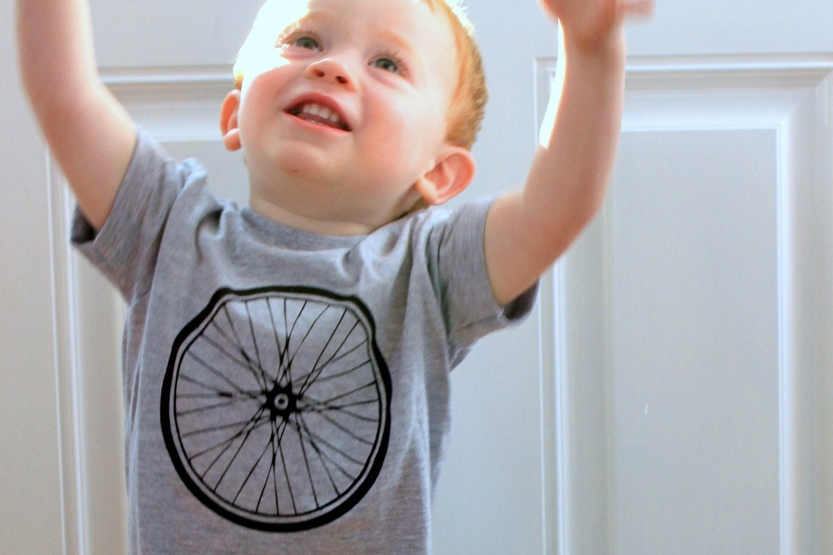Bike Wheel Grey - Heather Gray Short Sleeve Children Toddler T-Shirt - American Apparel  - Available in 2, 4, 6, 8, 10 and 12