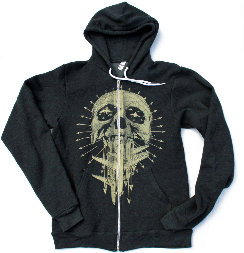 Skull, Arrow and Airplane - Zip Up HOODIE Jacket - American Apparel Sweatshirt - Available in sizes xs, s, m, l, and xl
