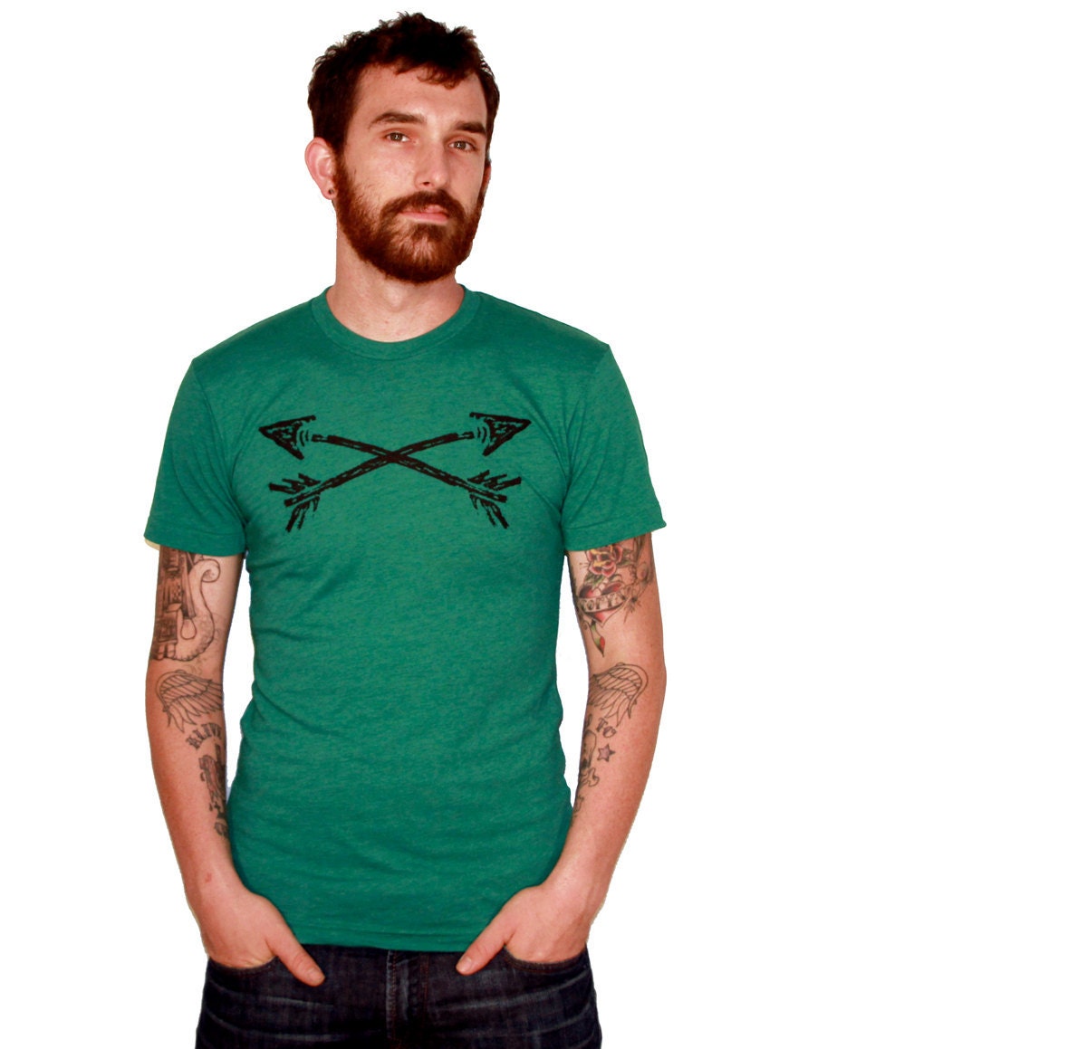 Mens ARROW t shirt archery hand screen printed heather green american apparel short sleeved tee xs s m l xl xxl (36 Custom Color options)