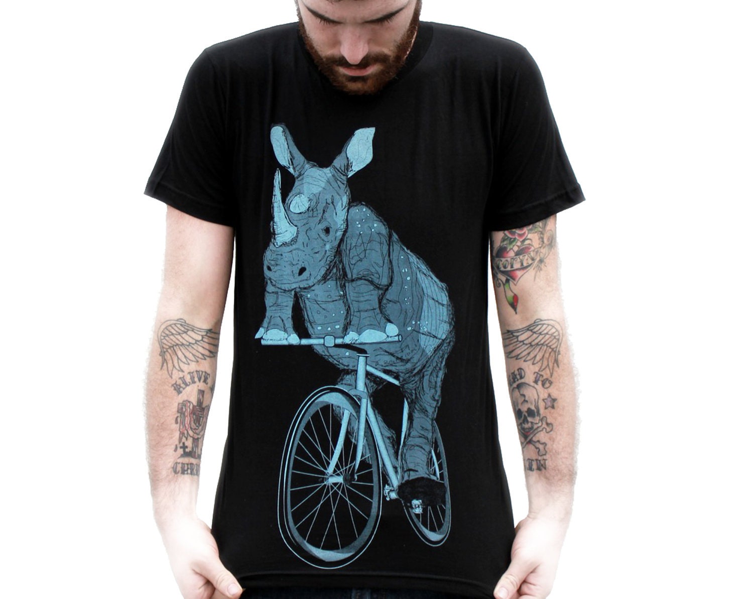 BICYCLE SHIRT Rhino American Apparel Black TShirt  xs, s, m, l, xl and xxl