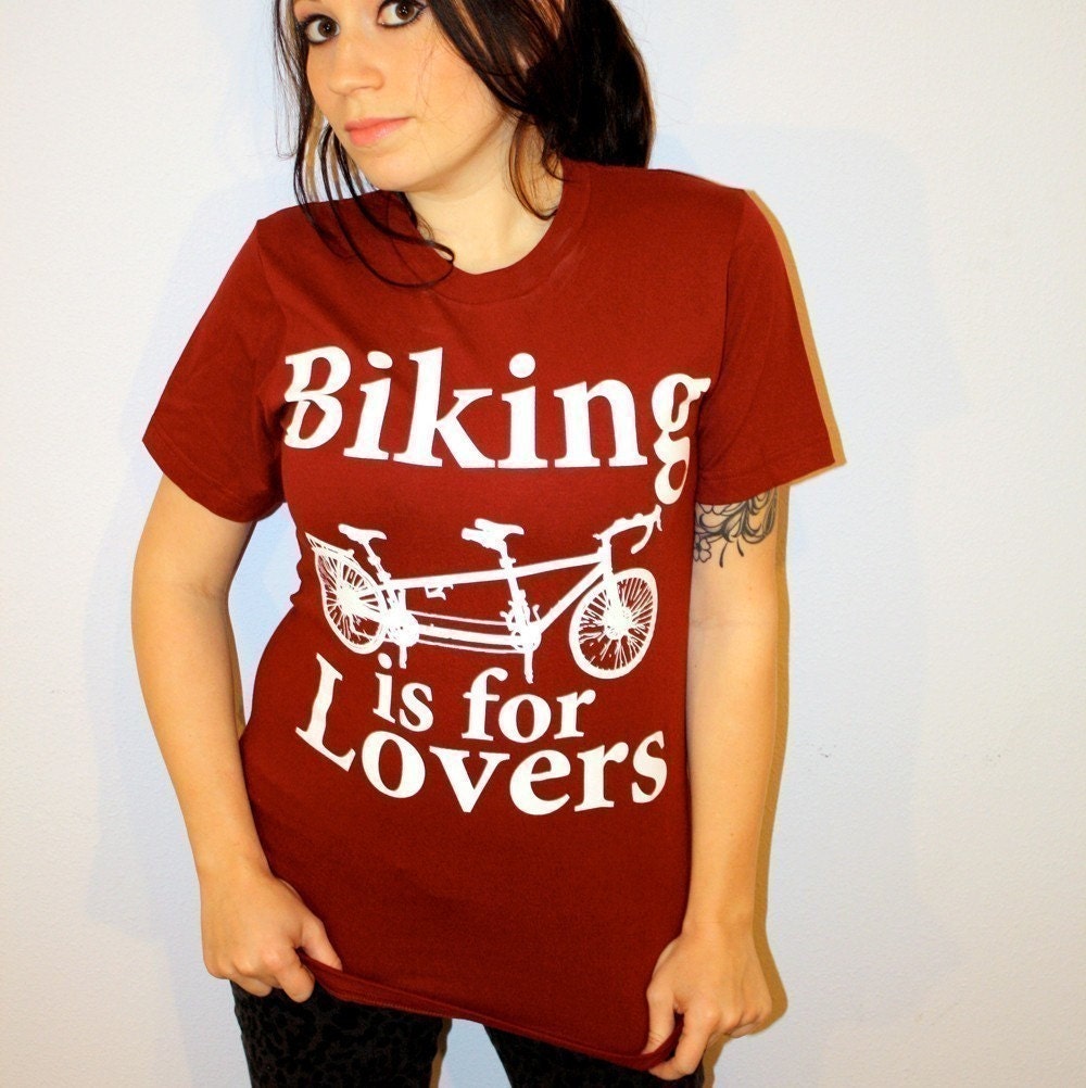 Biking is for Lovers - Tandem Bike Unisex American Apparel T-Shirt Cranberry - Complimentary Shipping - Available in XS, S, M, L and XL