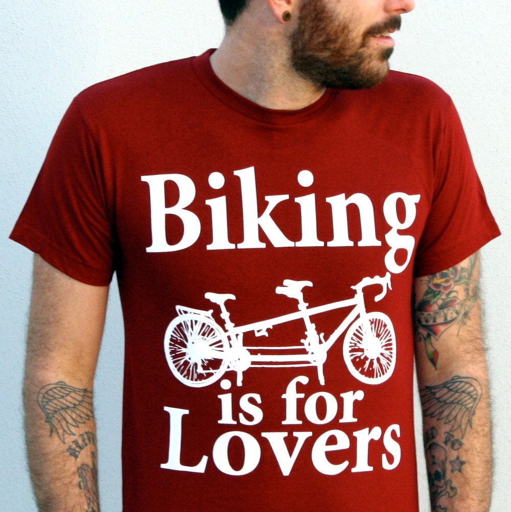 Biking is for Lovers - Tandem Bike Unisex American Apparel T-Shirt Cranberry - Complimentary Shipping - Available in XS, S, M, L and XL