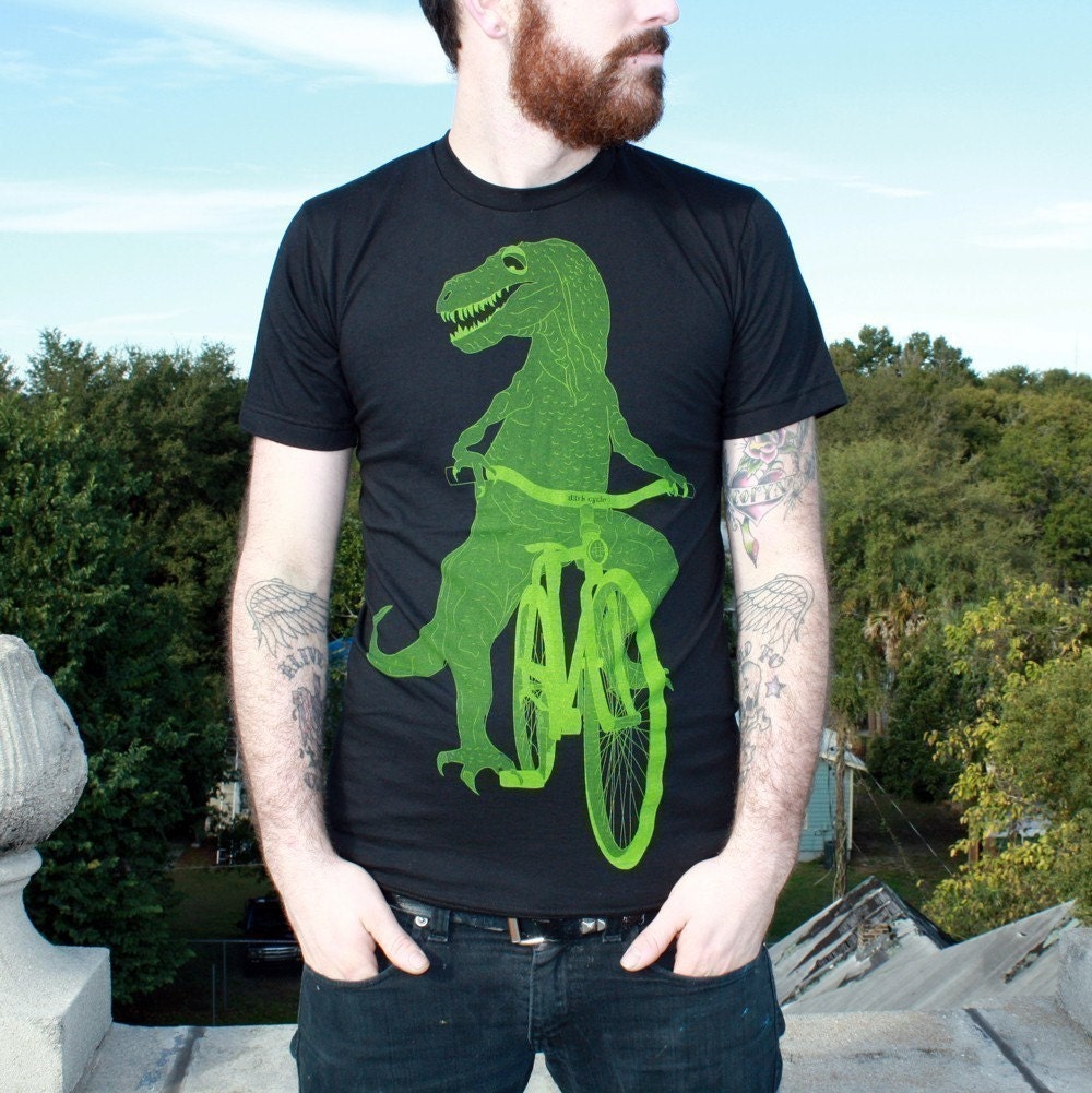 UNISEX Tshirt Dinosaur on a Bicycle T Shirt black American Apparel Shirt