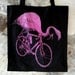 Flamingo on a Bike - Black Cotton Tote Bag - COMPLIMENTARY SHIPPING
