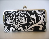 Black and White Clutch in Damask for Bridesmaid or Cocktail Party