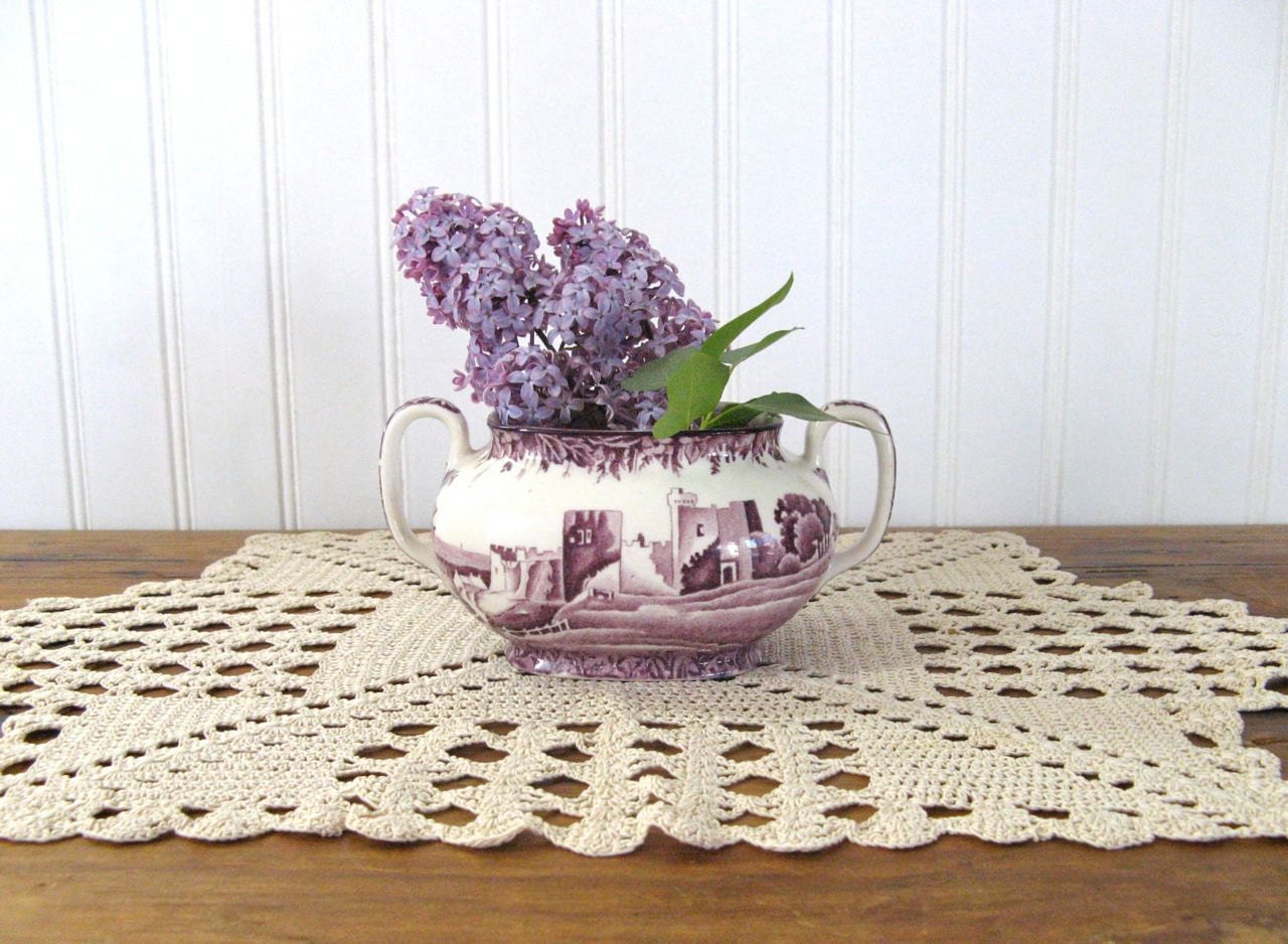 Vintage Sugar Bowl, Enoch Woods Castles, Mulberry Transferware, Manorbier Pattern, Cottage Chic Decor