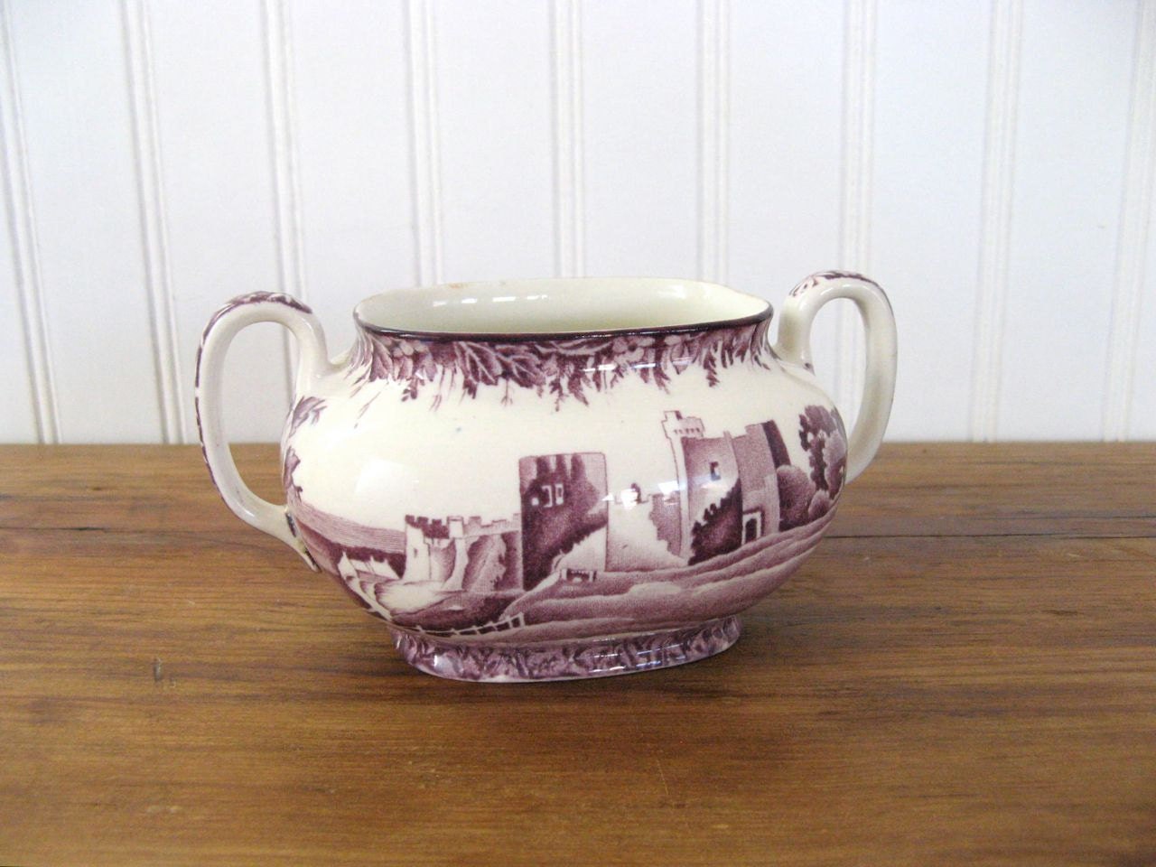 Vintage Sugar Bowl, Enoch Woods Castles, Mulberry Transferware, Manorbier Pattern, Cottage Chic Decor